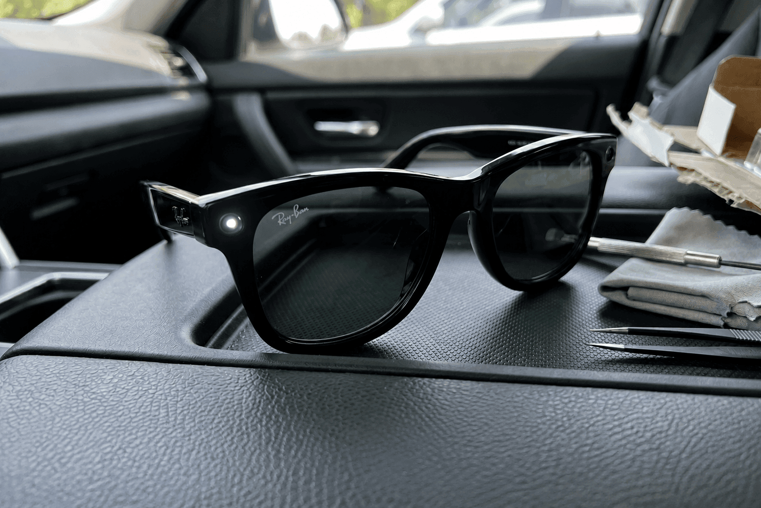 Meta Ray-Ban smart glasses with recording LED on